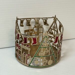 Bath & Body Works 3-Wick Metal Gold Candle Holder Christmas Trees Stockings
